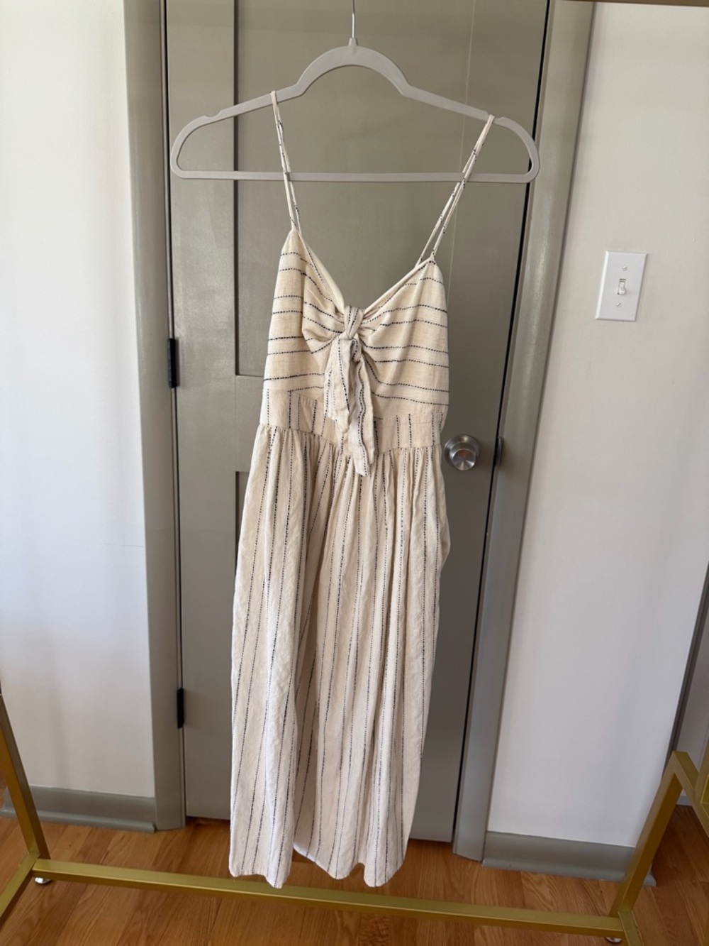 Zara Cream Dress with Black Pinstripes